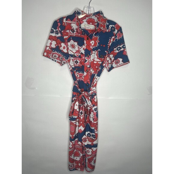 TRACY NEGOSHIAN Short Sleeve Button Up Tie Waist Shirt Dress Size Large - Picture 6 of 8